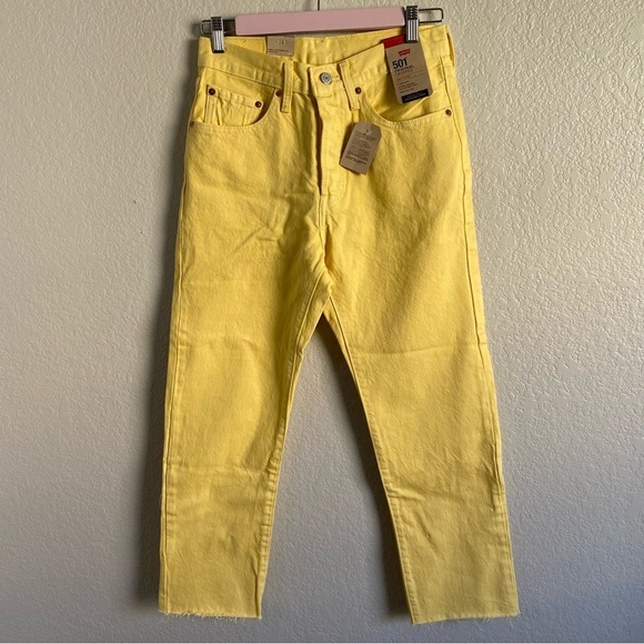 Levi’s 501 Original Cropped Yellow Straight Jeans Size 27x26 - Picture 1 of 9